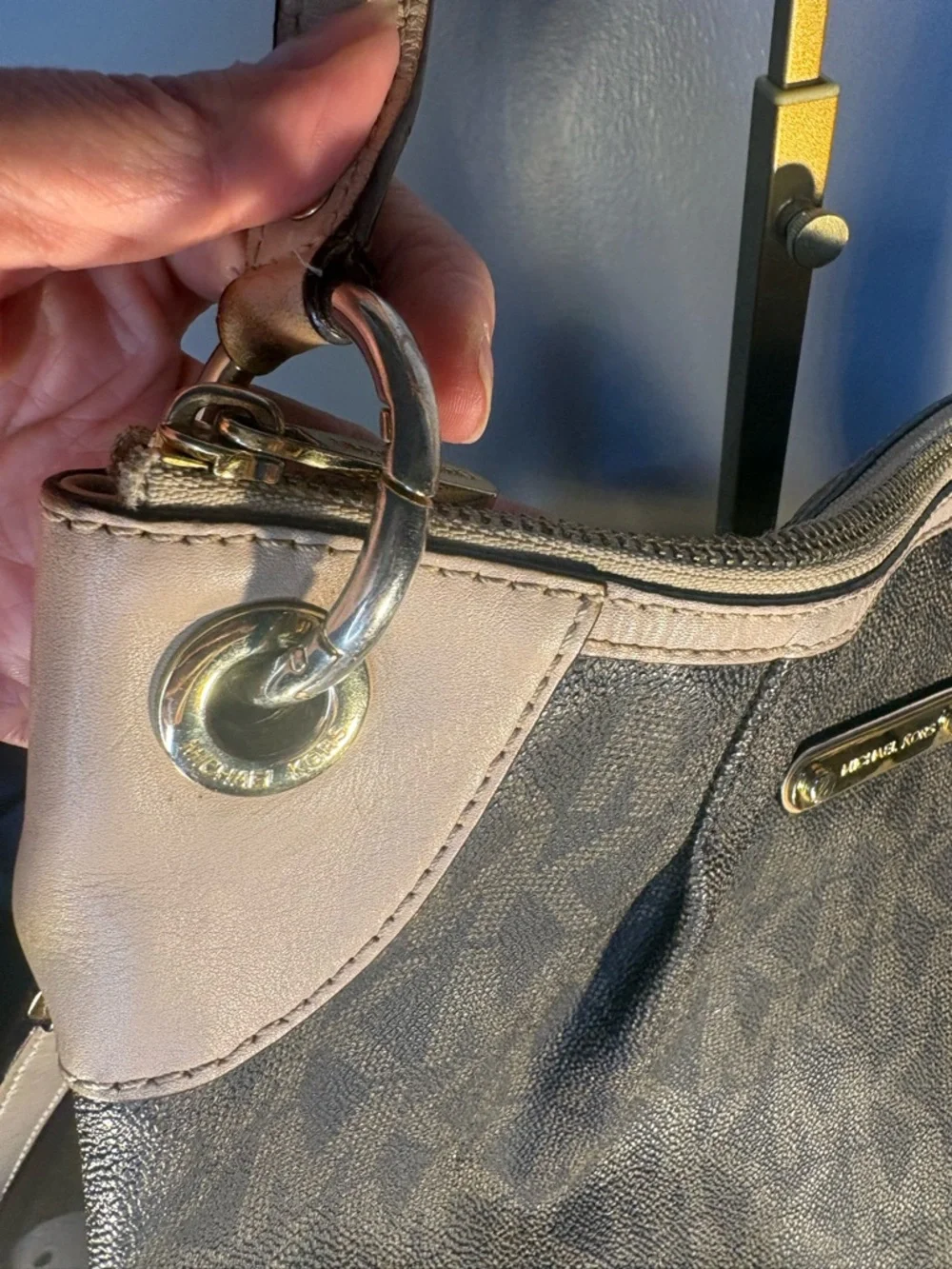 Michael Kors Brown Logo Shoulder Bag with Light Tan Trim